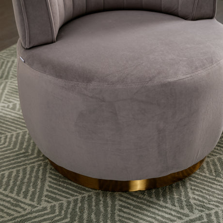 Gray Fluffy Velvet Swivel Barrel Chair | OROA