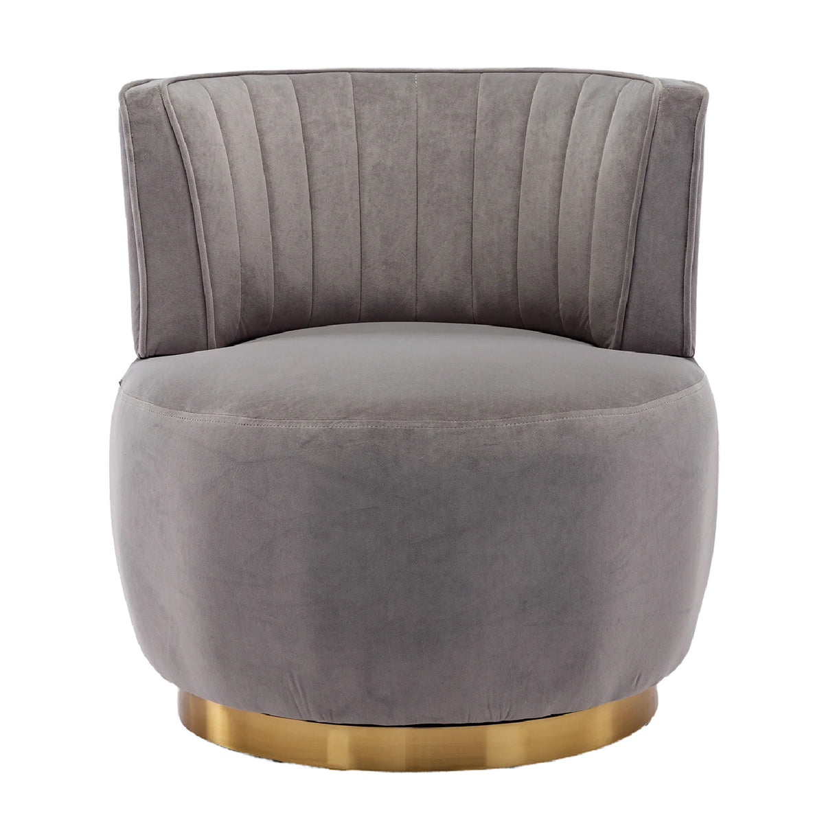 Gray Fluffy Velvet Swivel Barrel Chair | OROA