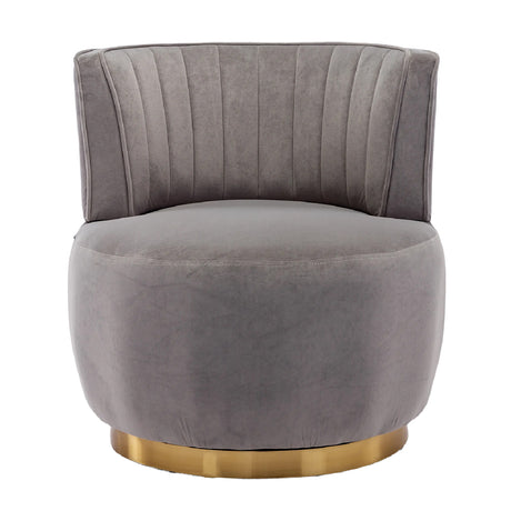 Gray Fluffy Velvet Swivel Barrel Chair | OROA