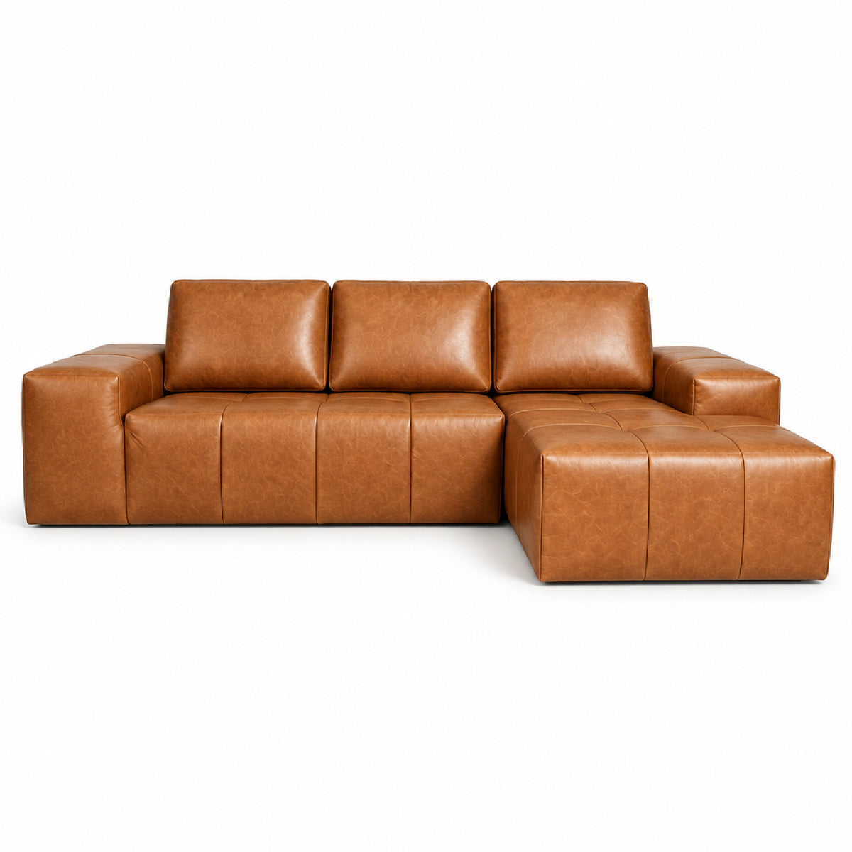 Brown Faux Leather Cloud Sectional Sofa with Chaise | OROA