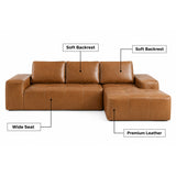 Brown Faux Leather Cloud Sectional Sofa with Chaise | OROA