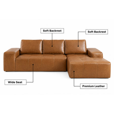 Brown Faux Leather Cloud Sectional Sofa with Chaise | OROA