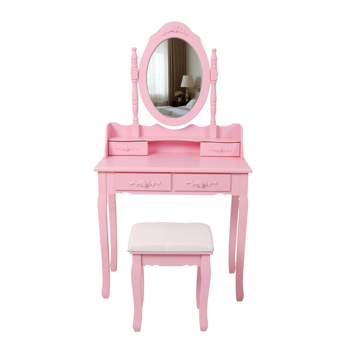 Pink Princess Vanity Desk Set with Mirror and Stool | OROA Kids