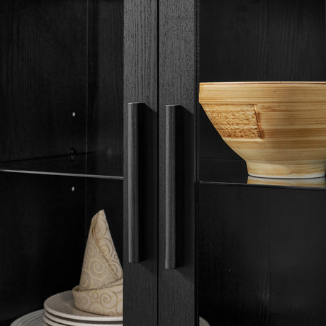 Modern Black Arched Storage Cabinet with Lamp | OROA