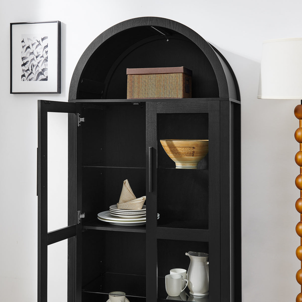 Modern Black Arched Storage Cabinet with Lamp | OROA