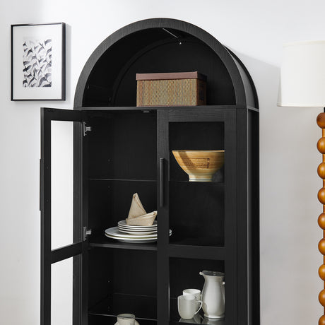 Modern Black Arched Storage Cabinet with Lamp | OROA