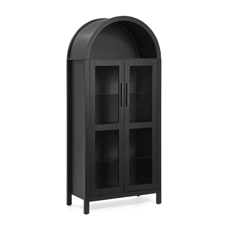 Modern Black Arched Storage Cabinet with Lamp | OROA