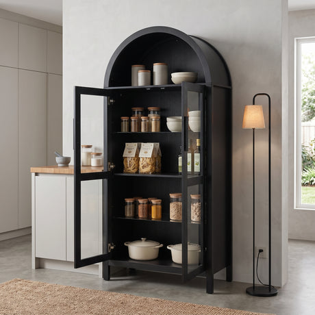 Modern Black Arched Storage Cabinet with Lamp | OROA