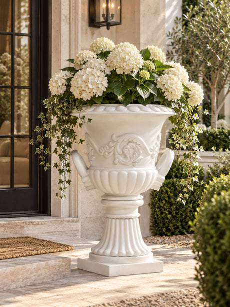 Modern European furniture - White Pedestal Urn Outdoor Planter - www.oroa.com
