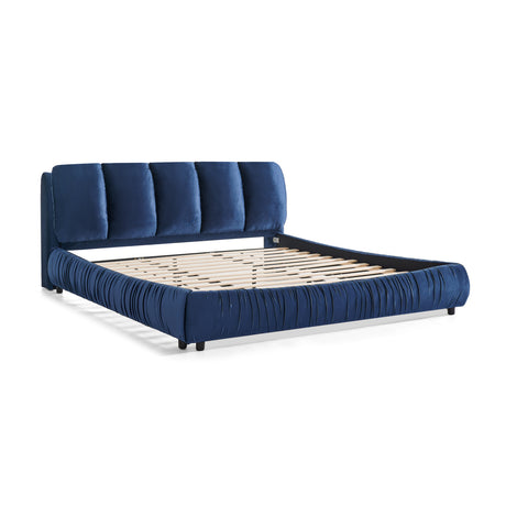 Modern Minimalist Dark Blue Upholstered King Bed | OROA