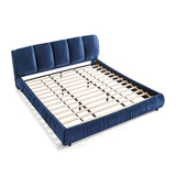 Modern Minimalist Dark Blue Upholstered King Bed | OROA