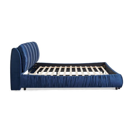 Modern Minimalist Dark Blue Upholstered King Bed | OROA