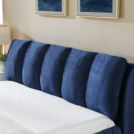 Modern Minimalist Dark Blue Upholstered King Bed | OROA
