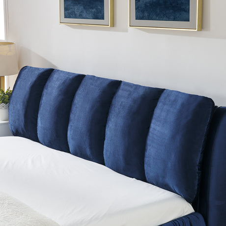 Modern Minimalist Dark Blue Upholstered King Bed | OROA