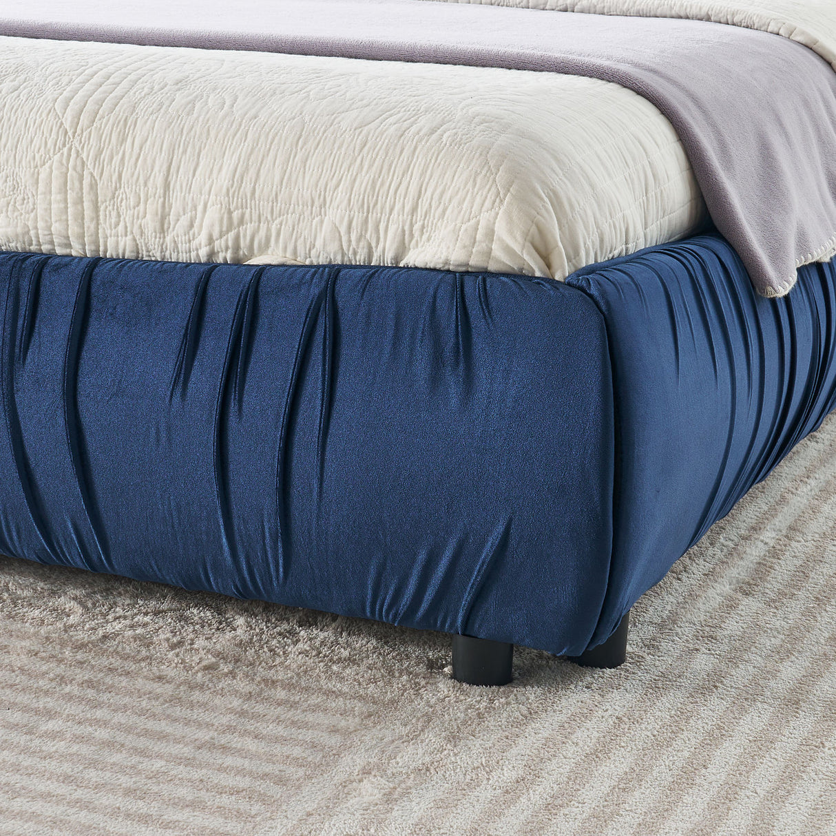 Modern Minimalist Dark Blue Upholstered King Bed | OROA