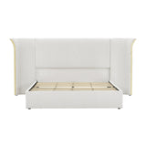 Queen Size Beige Chenille Wingback Upholstered Bed Frame | OROA