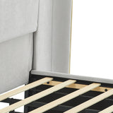 Queen Size Beige Chenille Wingback Upholstered Bed Frame | OROA