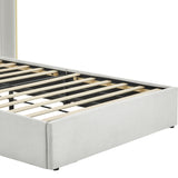 Queen Size Beige Chenille Wingback Upholstered Bed Frame | OROA