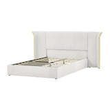 Queen Size Beige Chenille Wingback Upholstered Bed Frame | OROA