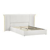 Queen Size Beige Chenille Wingback Upholstered Bed Frame | OROA