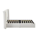Queen Size Beige Chenille Wingback Upholstered Bed Frame | OROA