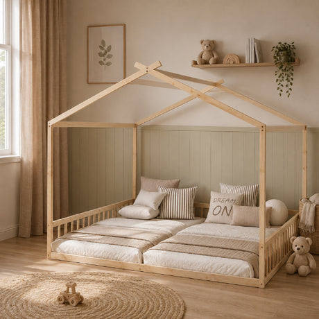 Double Twin House-Shaped Floor Bed | OROA Kids