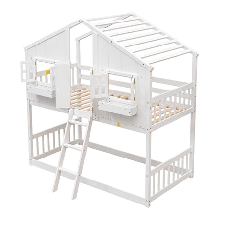 White Twin House Bunk Bed | OROA Kids