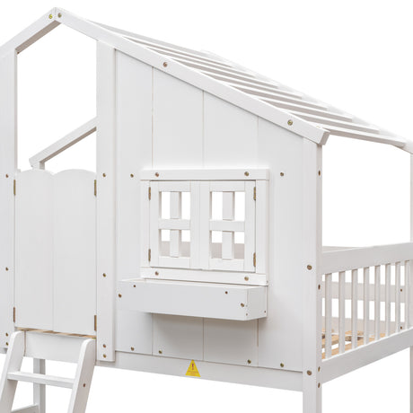 White Twin House Bunk Bed | OROA Kids
