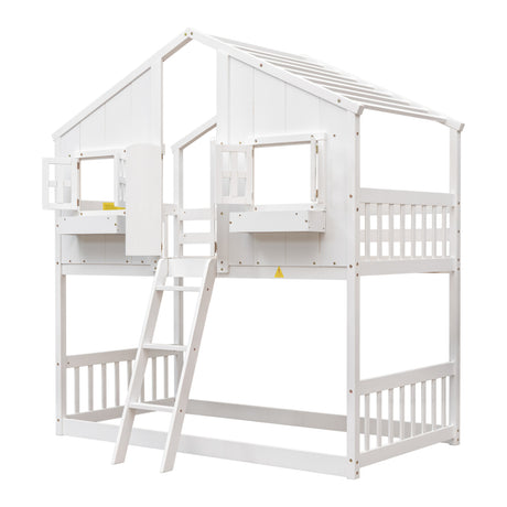 White Twin House Bunk Bed | OROA Kids