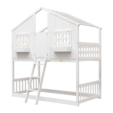 White Twin House Bunk Bed | OROA Kids