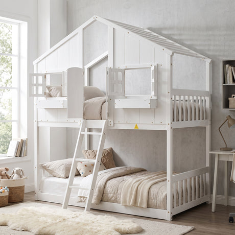 White Twin House Bunk Bed | OROA Kids