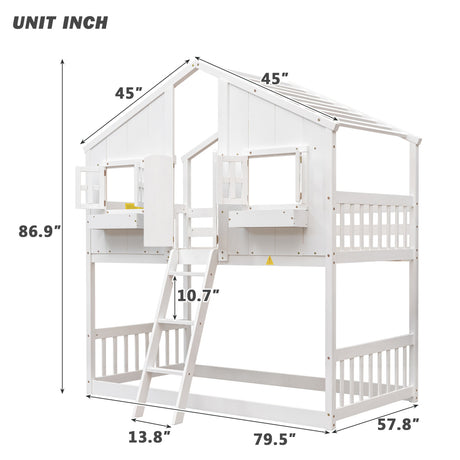 White Twin House Bunk Bed | OROA Kids