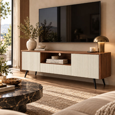 Off-white Walnut Wooden TV stand | OROA