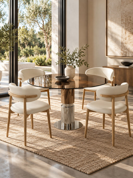 Round Glass Dining Table Set with 4 Chairs | OROA