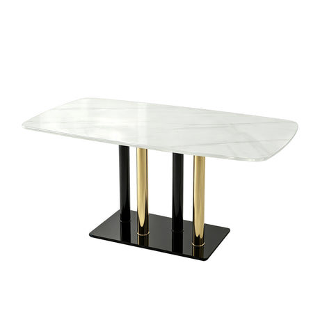 Modern European furniture - Modern Luxury Marble Pattern Glass Dining Table - www.oroa.com