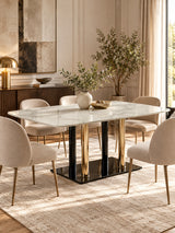 Modern European furniture - Modern Luxury Marble Pattern Glass Dining Table - www.oroa.com