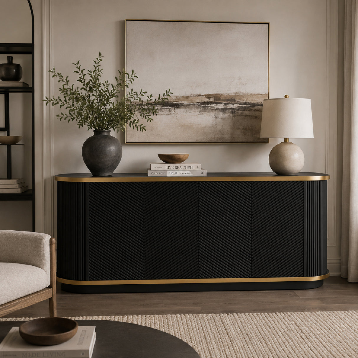 Modern Black Fluted Sideboard Cabinet | OROA