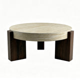 Modern European furniture - Round Travertine Top Coffee Table - www.oroa.com