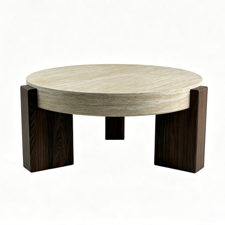 Modern European furniture - Round Travertine Top Coffee Table - www.oroa.com