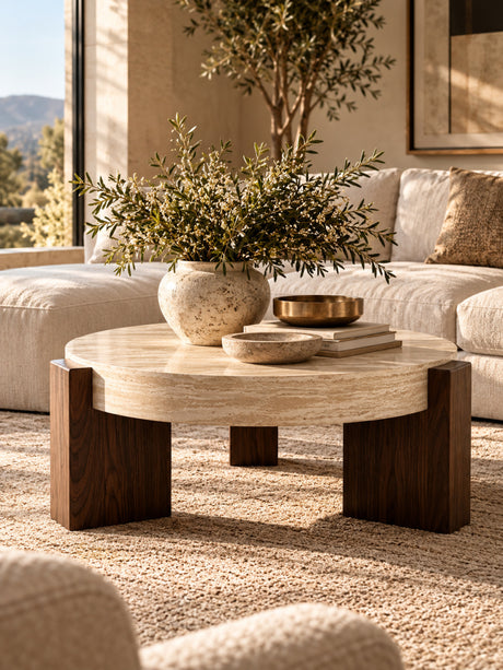 Modern European furniture - Round Travertine Top Coffee Table - www.oroa.com