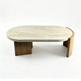 Oval Faux Travertine Modern Coffee Table | OROA