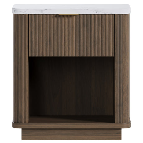 Modern European furniture - Walnut Fluted Nightstand with Storage Drawer - www.oroa.com