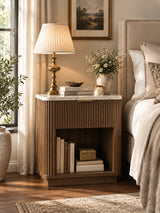 Walnut Fluted Nightstand with Storage Drawer | OROA