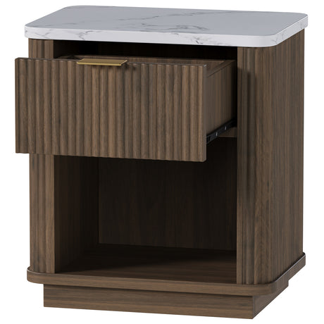 Modern European furniture - Walnut Fluted Nightstand with Storage Drawer - www.oroa.com
