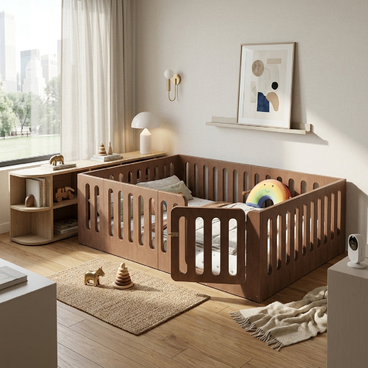 Natural Wood Floor Bed with Fence | OROA Kids