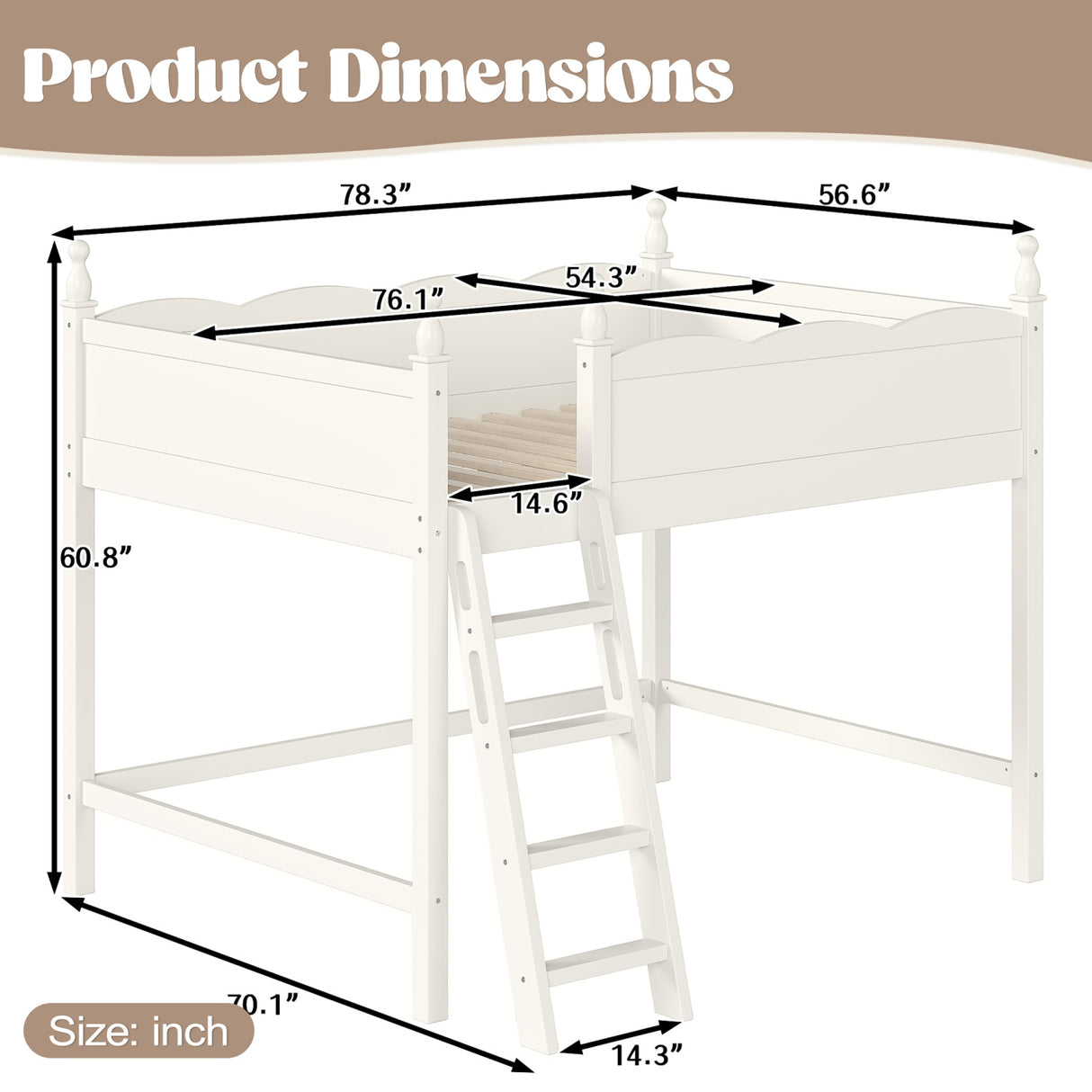 Solid Wood Beige Loft Bed with Ladders | OROA Kids