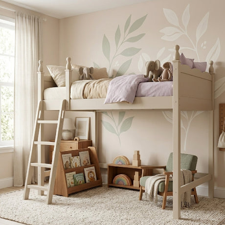 Solid Wood Beige Loft Bed with Ladders | OROA Kids