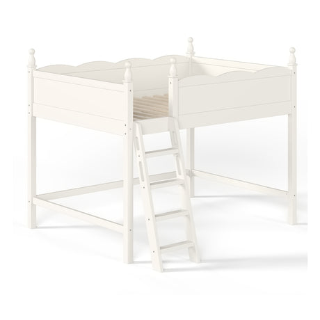 Solid Wood Beige Loft Bed with Ladders | OROA Kids