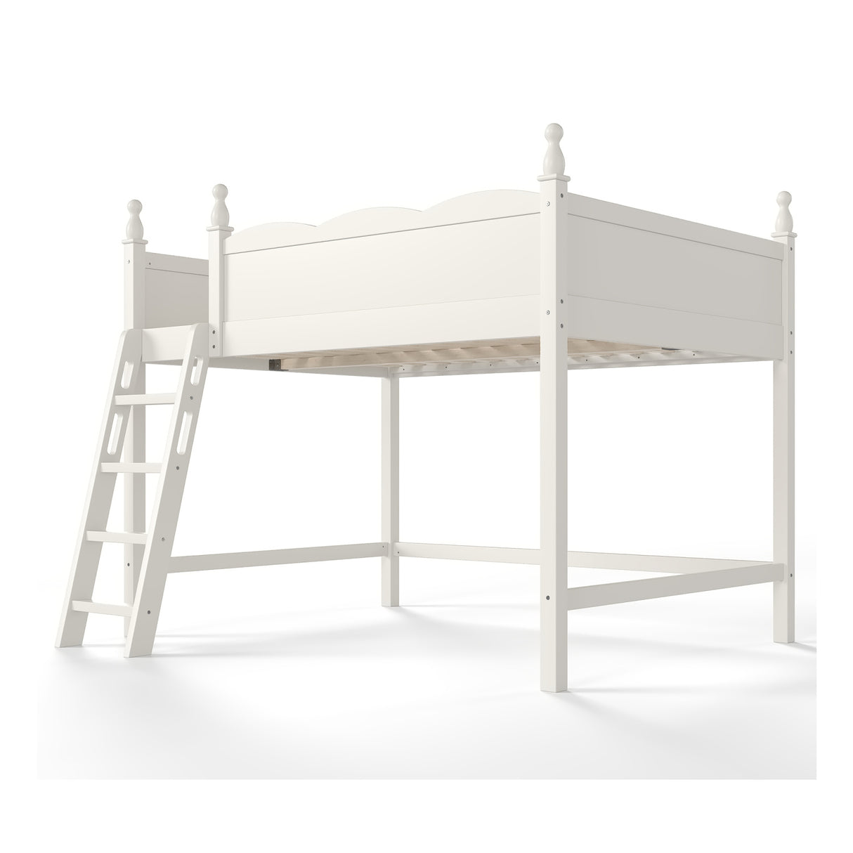 Solid Wood Beige Loft Bed with Ladders | OROA Kids