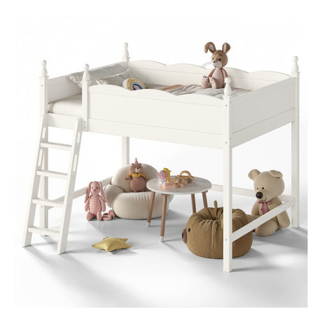 Solid Wood Beige Loft Bed with Ladders | OROA Kids